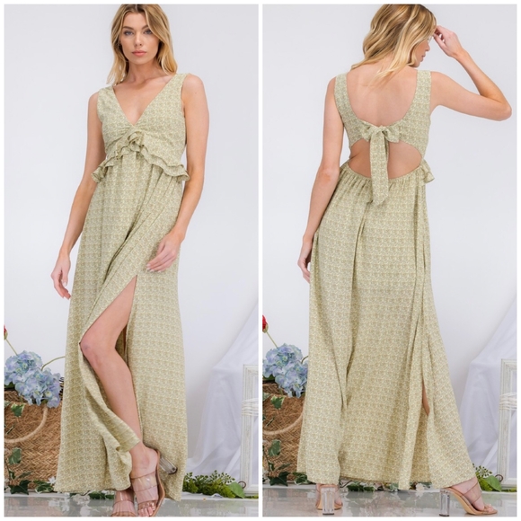 AMBITION Light Green Open Bow Back Maxi Dress - Picture 7 of 7